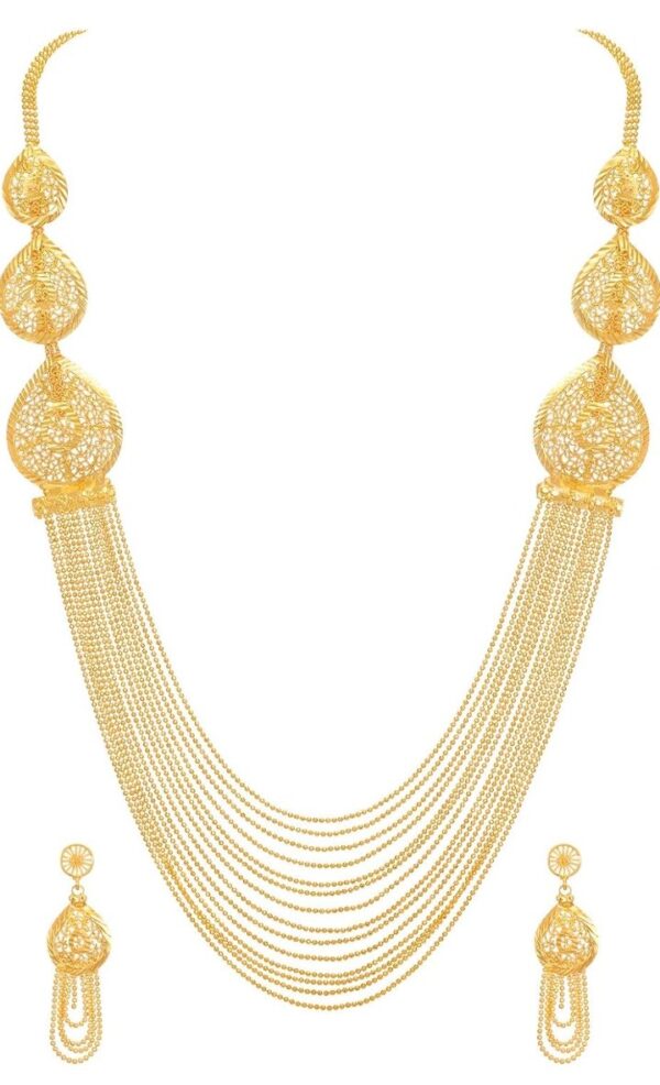 Shining Diva Fashion One Gram Gold Plated Latest Long Chain Traditional Necklace Jewellery Set for Women (10498-10499-10500-10501) SHANI