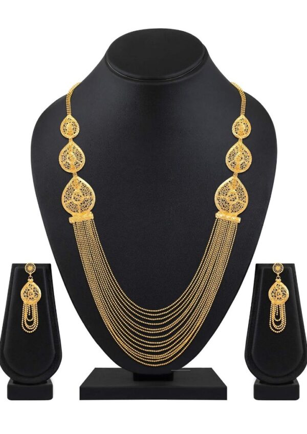Shining Diva Fashion One Gram Gold Plated Latest Long Chain Traditional Necklace Jewellery Set for Women (10498-10499-10500-10501) SHANI - Image 4