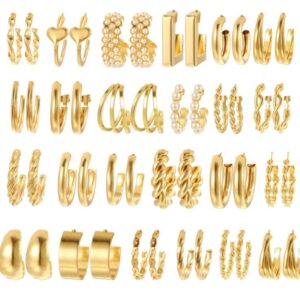 Shining Diva Fashion 24 pairs Combo Celebrity Inspired Trendy Latest Stylish Gold Plated Geometric Twist Pearl Hoop Dangle Earrings for Women and Girls
(10445-10446-10447-10448) shani