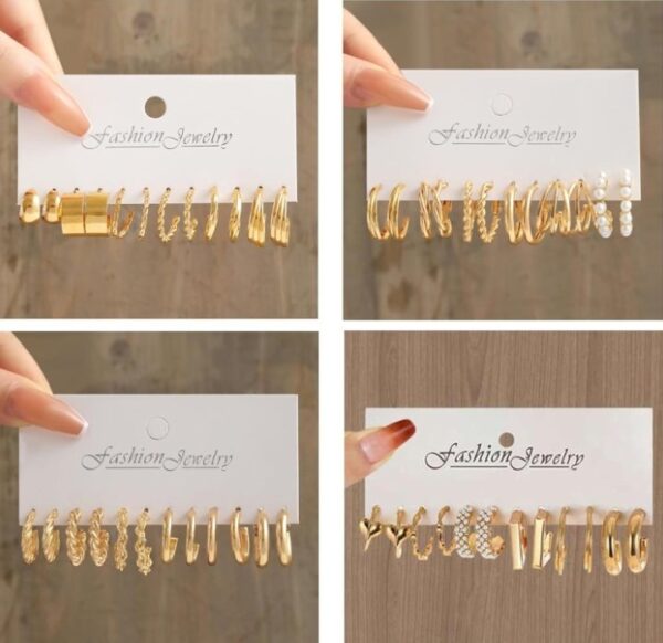 Shining Diva Fashion 24 pairs Combo Celebrity Inspired Trendy Latest Stylish Gold Plated Geometric Twist Pearl Hoop Dangle Earrings for Women and Girls
(10445-10446-10447-10448) shani - Image 3