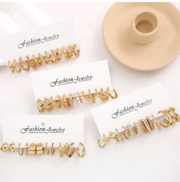 Shining Diva Fashion 24 pairs Combo Celebrity Inspired Trendy Latest Stylish Gold Plated Geometric Twist Pearl Hoop Dangle Earrings for Women and Girls
(10445-10446-10447-10448) shani - Image 6