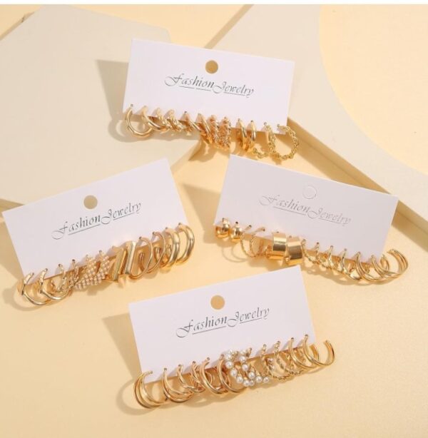 Shining Diva Fashion 24 pairs Combo Celebrity Inspired Trendy Latest Stylish Gold Plated Geometric Twist Pearl Hoop Dangle Earrings for Women and Girls
(10445-10446-10447-10448) shani - Image 2
