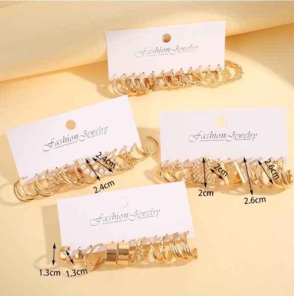 Shining Diva Fashion 24 pairs Combo Celebrity Inspired Trendy Latest Stylish Gold Plated Geometric Twist Pearl Hoop Dangle Earrings for Women and Girls
(10445-10446-10447-10448) shani - Image 5