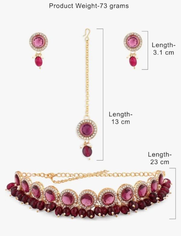 ZAVERI PEARLS Wine Color Stones & Cluster Beads Choker Necklace Earring Maangtikka & Ring Set For Women-ZPFK14598 (10435-10436) shani ( ONLY Gala ka he ) - Image 3