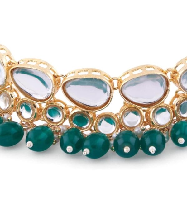 ZAVERI PEARLS Green Beads Statement Kundan Choker Necklace Earring & Ring Set For Women-ZPFK14814
(10472-10473-10474-10475-10476) SHANI - Image 9