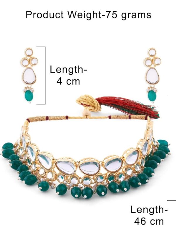 ZAVERI PEARLS Green Beads Statement Kundan Choker Necklace Earring & Ring Set For Women-ZPFK14814
(10472-10473-10474-10475-10476) SHANI - Image 5