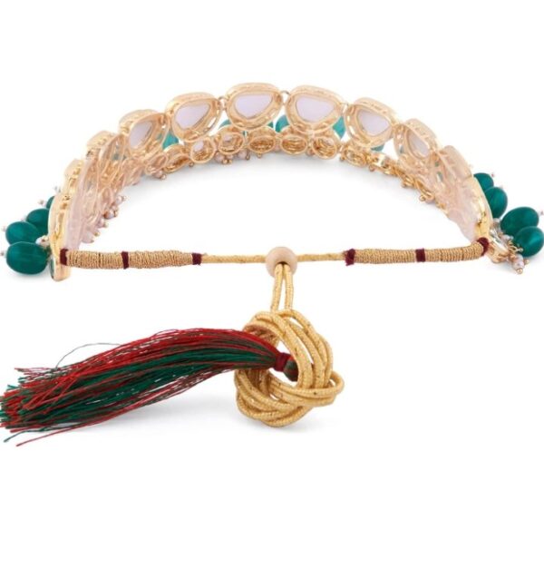 ZAVERI PEARLS Green Beads Statement Kundan Choker Necklace Earring & Ring Set For Women-ZPFK14814
(10472-10473-10474-10475-10476) SHANI - Image 8
