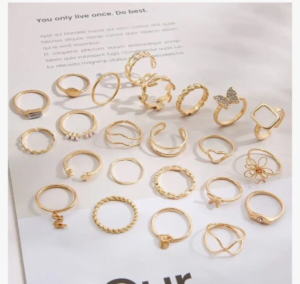 Shining Diva Fashion Maximum 48PCS Vintage Butterfly Heart Snake Rings Set Latest Stylish Gold Plated Geometric Hollow Finger Rings for Women and Girls
(10437-10438-10439) SHANI - Image 5