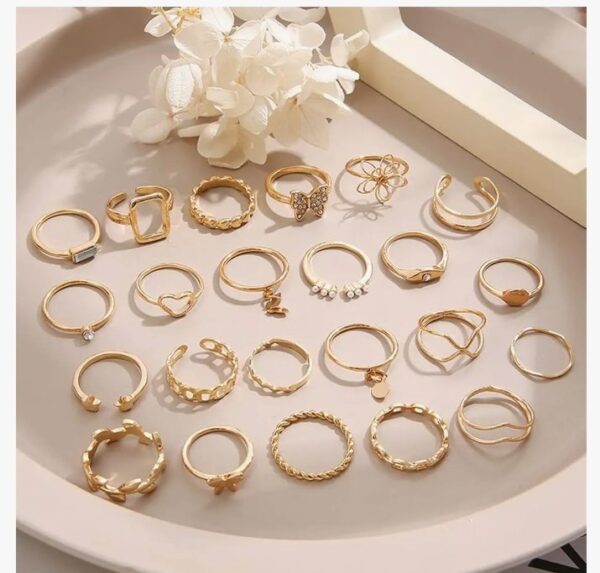 Shining Diva Fashion Maximum 48PCS Vintage Butterfly Heart Snake Rings Set Latest Stylish Gold Plated Geometric Hollow Finger Rings for Women and Girls
(10437-10438-10439) SHANI - Image 4