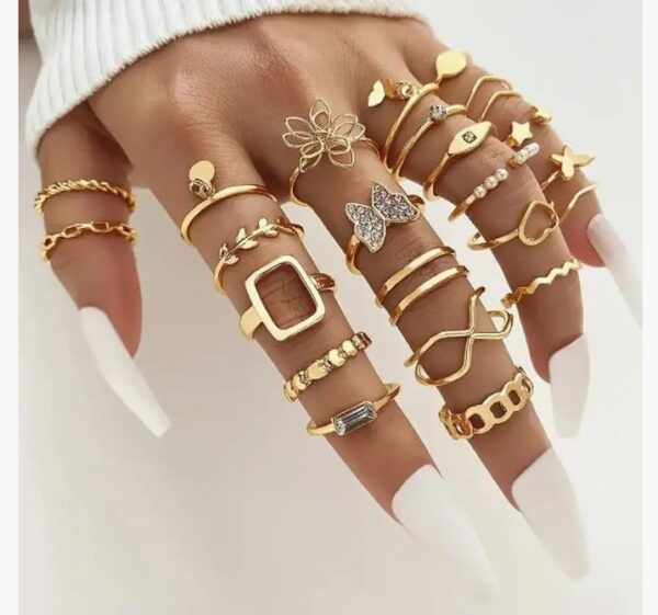 Shining Diva Fashion Maximum 48PCS Vintage Butterfly Heart Snake Rings Set Latest Stylish Gold Plated Geometric Hollow Finger Rings for Women and Girls
(10437-10438-10439) SHANI - Image 3