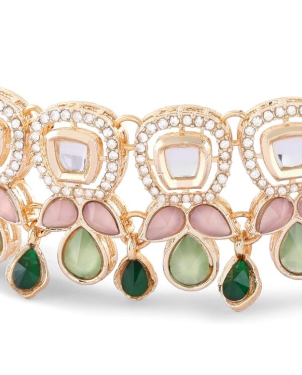 ZAVERI PEARLS Green Pink Stones Austrian Diamonds Embellished Choker Necklace Earring & Ring Set For Women-ZPFK17672
(10428-10429-10430) SHANI - Image 3