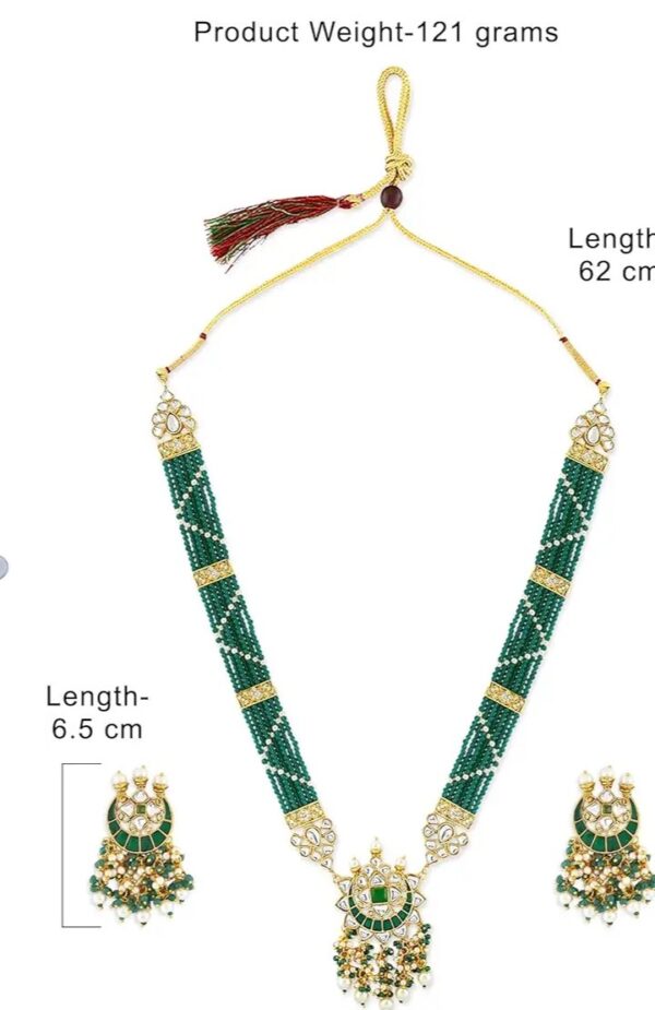 ZAVERI PEARLS Green Beaded Meenakari Long Kundan Necklace Earring & Ring Set For Women-ZPFK10831
(10619-10620) SHANI - Image 5