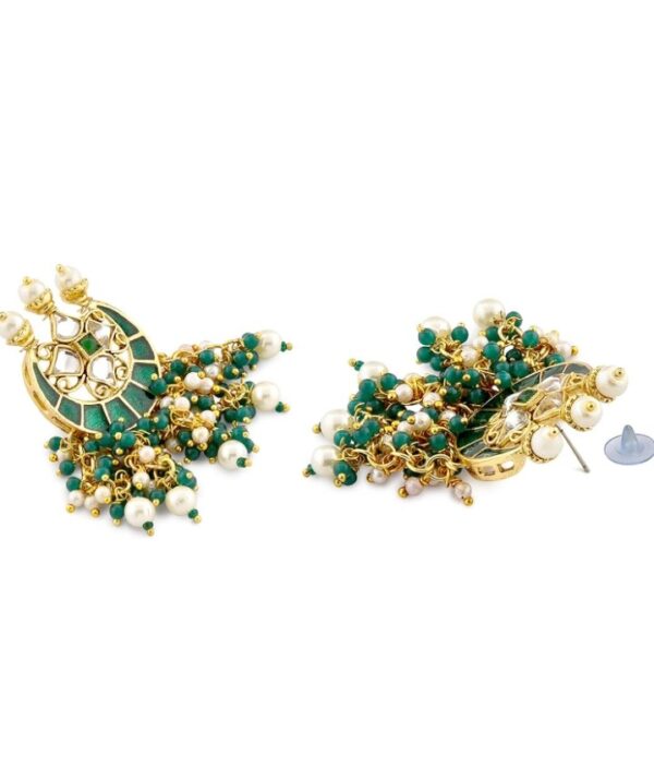 ZAVERI PEARLS Green Beaded Meenakari Long Kundan Necklace Earring & Ring Set For Women-ZPFK10831
(10619-10620) SHANI - Image 2
