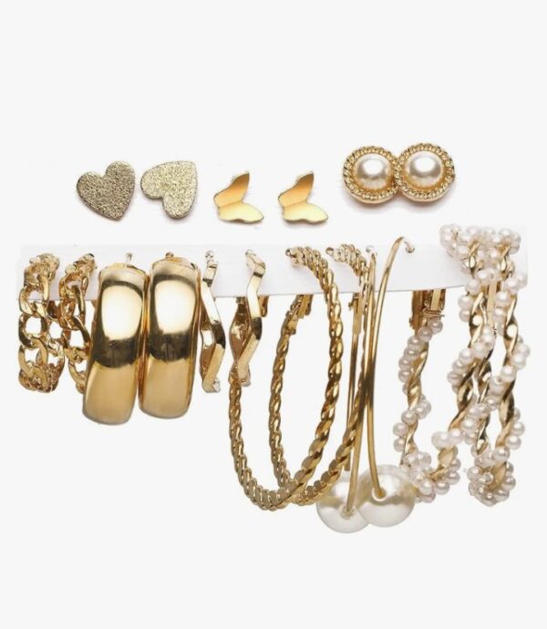 Shining Diva Fashion Latest Stylish 9 Pairs Combo Earrings for Women and Girls (Gold) (13670er) (10617) SHANI - Image 4