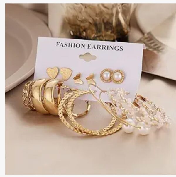 Shining Diva Fashion Latest Stylish 9 Pairs Combo Earrings for Women and Girls (Gold) (13670er) (10617) SHANI - Image 6