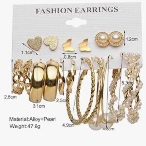Shining Diva Fashion Latest Stylish 9 Pairs Combo Earrings for Women and Girls (Gold) (13670er) (10617) SHANI