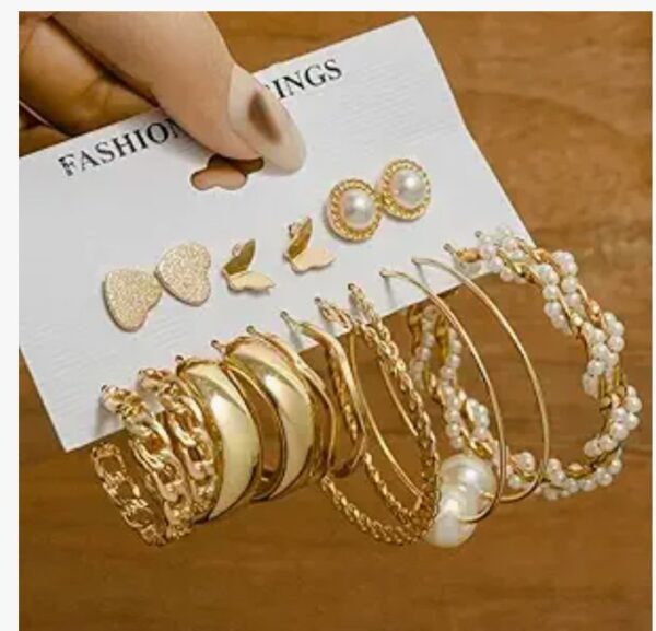 Shining Diva Fashion Latest Stylish 9 Pairs Combo Earrings for Women and Girls (Gold) (13670er) (10617) SHANI - Image 5
