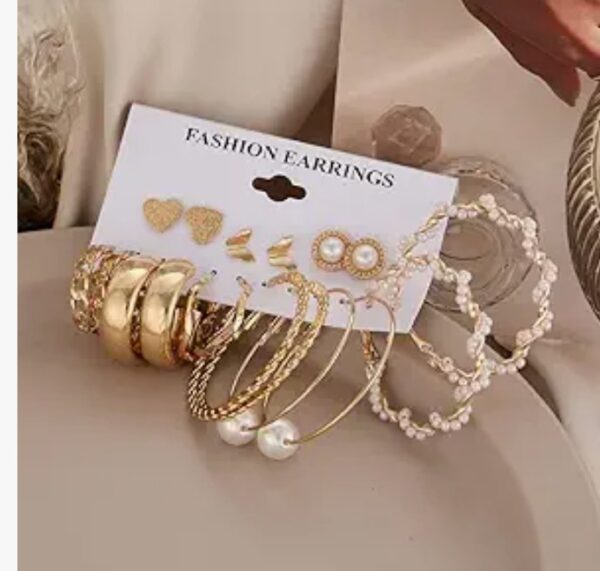 Shining Diva Fashion Latest Stylish 9 Pairs Combo Earrings for Women and Girls (Gold) (13670er) (10617) SHANI - Image 3
