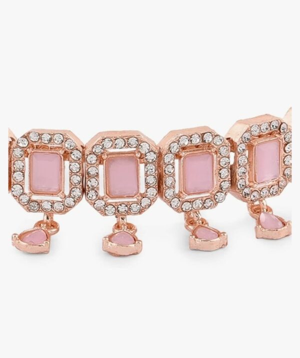 ZAVERI PEARLS Pink Dazzling Stones Sleek Choker Necklace Earring & Ring Set For Women-ZPFK15144
(10529-10530) SHANI - Image 4
