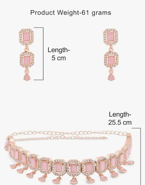 ZAVERI PEARLS Pink Dazzling Stones Sleek Choker Necklace Earring & Ring Set For Women-ZPFK15144
(10529-10530) SHANI - Image 3