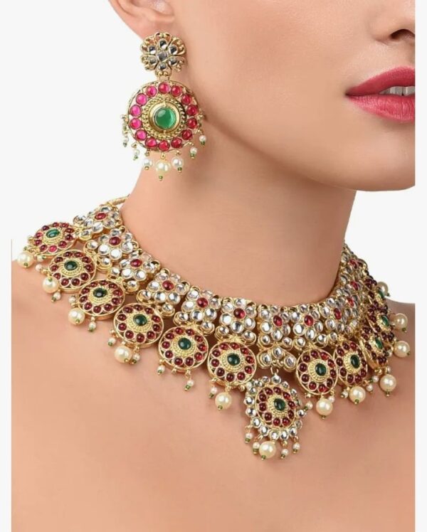 ZAVERI PEARLS Pink & Green Stones Wedding Collection Necklace & Earring Set For Women-ZPFK9816
(10586-10587-10588) SHANI - Image 2