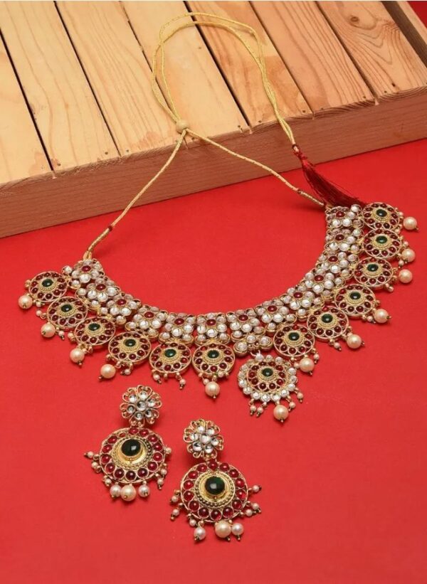 ZAVERI PEARLS Pink & Green Stones Wedding Collection Necklace & Earring Set For Women-ZPFK9816
(10586-10587-10588) SHANI - Image 4