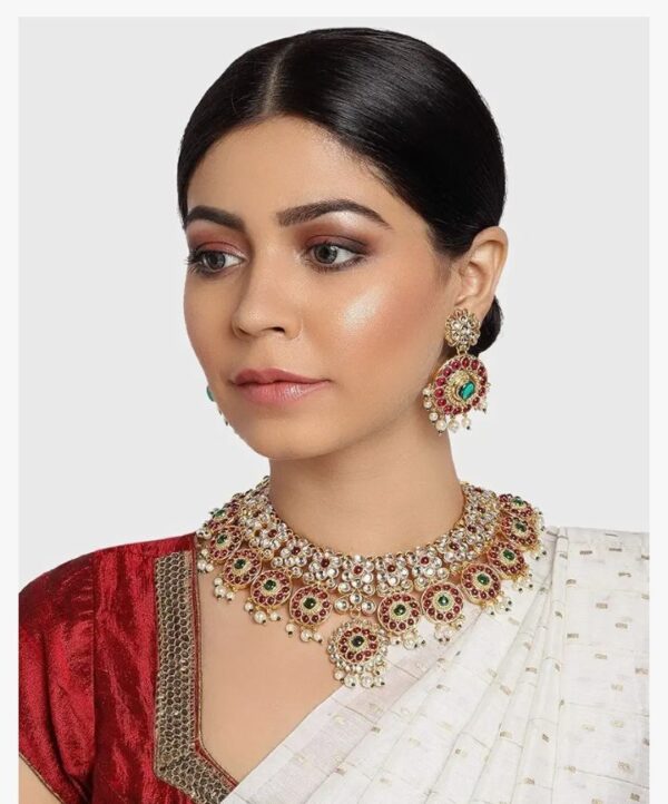 ZAVERI PEARLS Pink & Green Stones Wedding Collection Necklace & Earring Set For Women-ZPFK9816
(10586-10587-10588) SHANI - Image 3