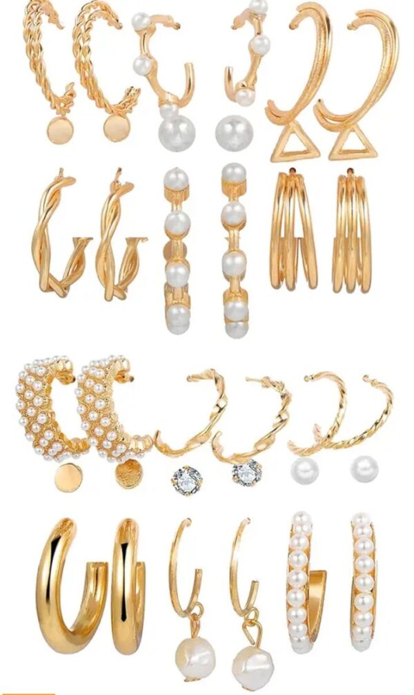 Shining Diva Fashion 18 pairs Combo Set Celebrity Inspired Latest Stylish Gold Plated Hoop and Crystal Pearl Stud Earrings for Women
(10623) SHANI - Image 5