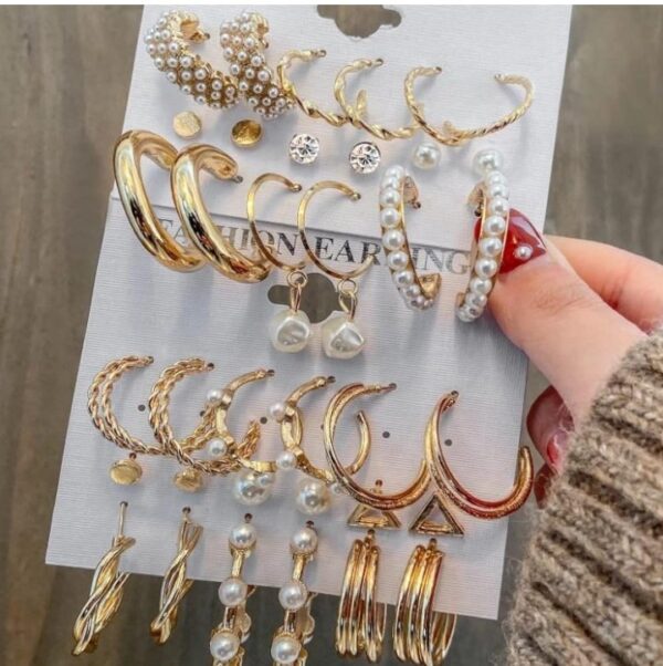 Shining Diva Fashion 18 pairs Combo Set Celebrity Inspired Latest Stylish Gold Plated Hoop and Crystal Pearl Stud Earrings for Women
(10623) SHANI - Image 7