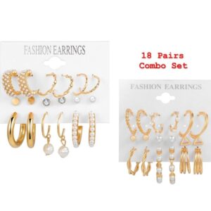 Shining Diva Fashion 18 pairs Combo Set Celebrity Inspired Latest Stylish Gold Plated Hoop and Crystal Pearl Stud Earrings for Women
(10623) SHANI