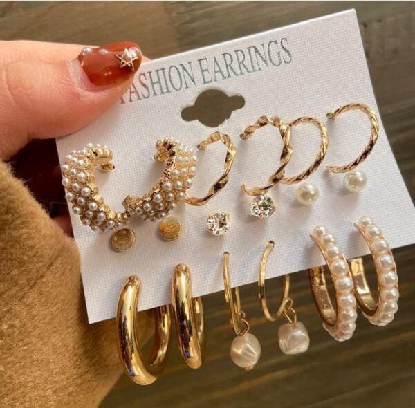 Shining Diva Fashion 18 pairs Combo Set Celebrity Inspired Latest Stylish Gold Plated Hoop and Crystal Pearl Stud Earrings for Women
(10623) SHANI - Image 9