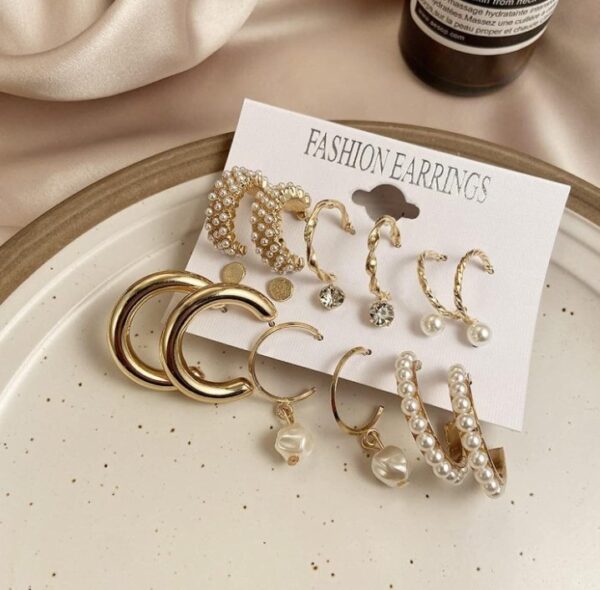 Shining Diva Fashion 18 pairs Combo Set Celebrity Inspired Latest Stylish Gold Plated Hoop and Crystal Pearl Stud Earrings for Women
(10623) SHANI - Image 6