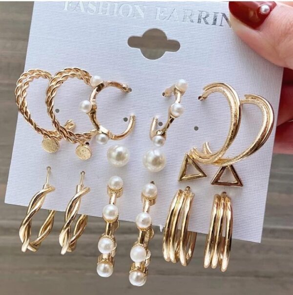 Shining Diva Fashion 18 pairs Combo Set Celebrity Inspired Latest Stylish Gold Plated Hoop and Crystal Pearl Stud Earrings for Women
(10623) SHANI - Image 2