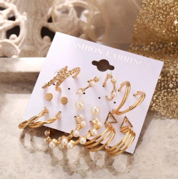 Shining Diva Fashion 18 pairs Combo Set Celebrity Inspired Latest Stylish Gold Plated Hoop and Crystal Pearl Stud Earrings for Women
(10623) SHANI - Image 3