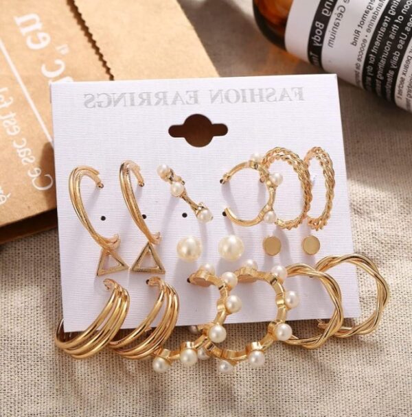 Shining Diva Fashion 18 pairs Combo Set Celebrity Inspired Latest Stylish Gold Plated Hoop and Crystal Pearl Stud Earrings for Women
(10623) SHANI - Image 4