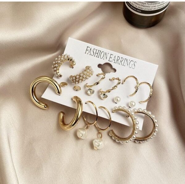 Shining Diva Fashion 18 pairs Combo Set Celebrity Inspired Latest Stylish Gold Plated Hoop and Crystal Pearl Stud Earrings for Women
(10623) SHANI - Image 8