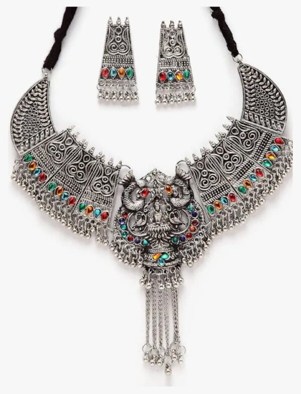 Shining Diva Fashion Latest Stylish Traditional Oxidised Silver Necklace Jewellery Set for Women (13116s)
(10547) shani - Image 8