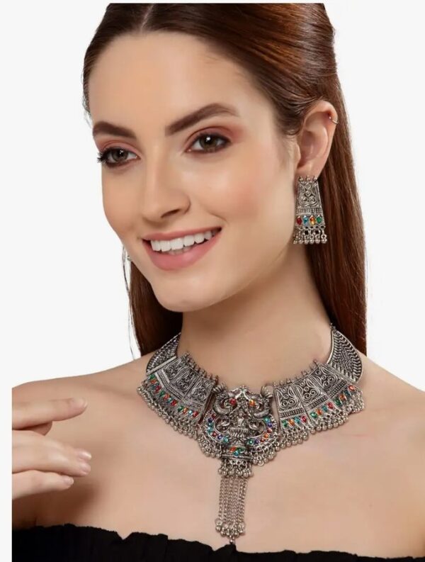 Shining Diva Fashion Latest Stylish Traditional Oxidised Silver Necklace Jewellery Set for Women (13116s)
(10547) shani - Image 2