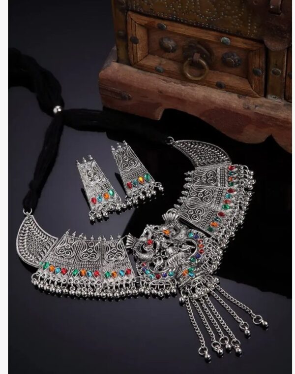 Shining Diva Fashion Latest Stylish Traditional Oxidised Silver Necklace Jewellery Set for Women (13116s)
(10547) shani - Image 6