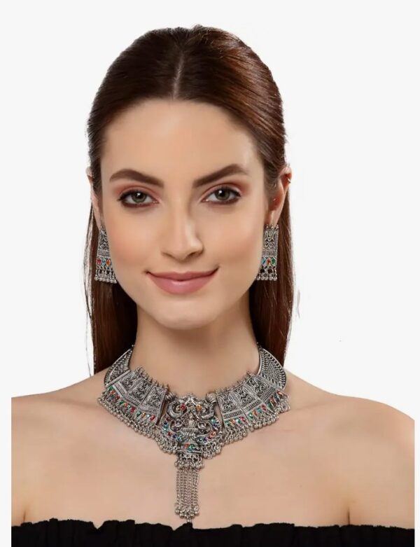 Shining Diva Fashion Latest Stylish Traditional Oxidised Silver Necklace Jewellery Set for Women (13116s)
(10547) shani