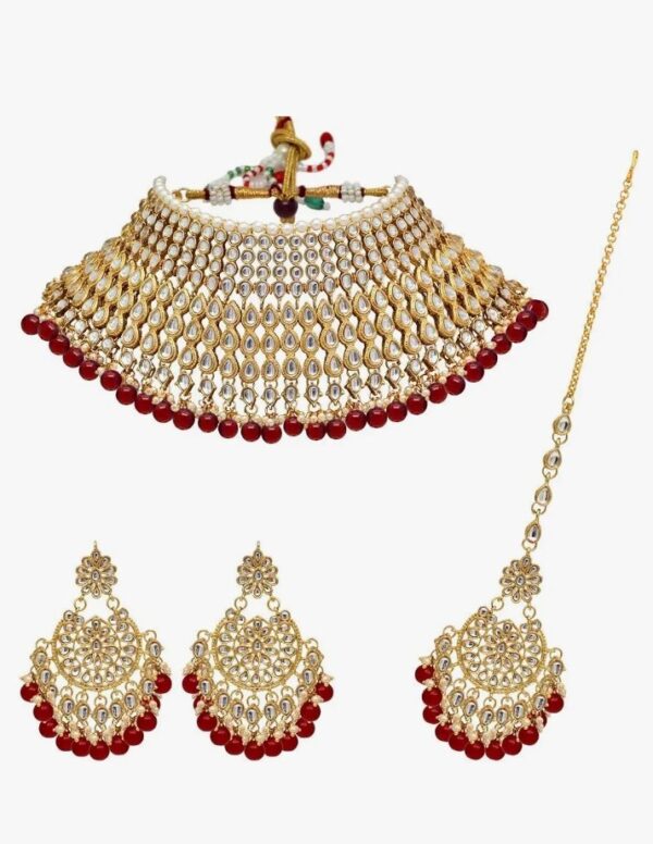 Shining Diva Fashion Latest Stylish Kundan Choker Wedding Party Traditional Bridal Necklace Jewellery Set for Women  (10580) SHANI ( mangalsutra not included) - Image 3