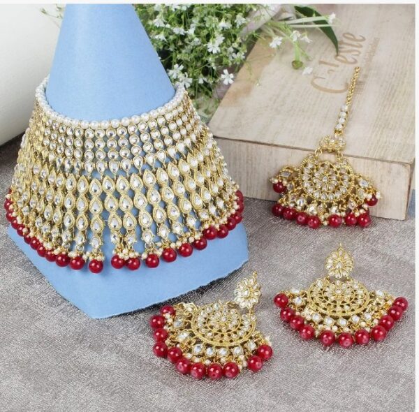 Shining Diva Fashion Latest Stylish Kundan Choker Wedding Party Traditional Bridal Necklace Jewellery Set for Women  (10580) SHANI ( mangalsutra not included) - Image 4