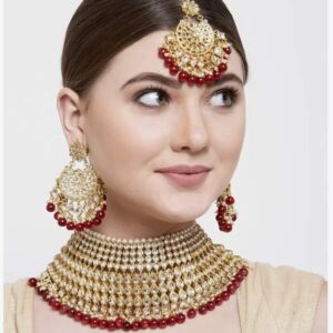 Shining Diva Fashion Latest Stylish Kundan Choker Wedding Party Traditional Bridal Necklace Jewellery Set for Women  (10580) SHANI ( mangalsutra not included)