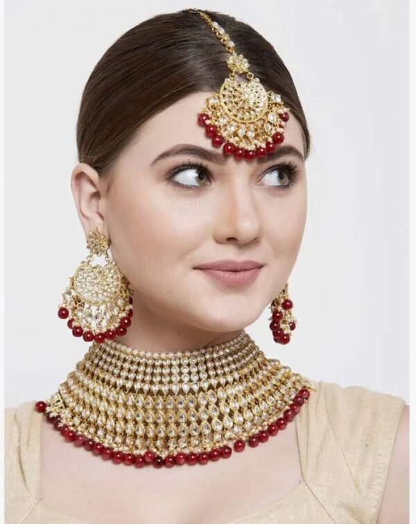 Shining Diva Fashion Latest Stylish Kundan Choker Wedding Party Traditional Bridal Necklace Jewellery Set for Women  (10580) SHANI ( mangalsutra not included)