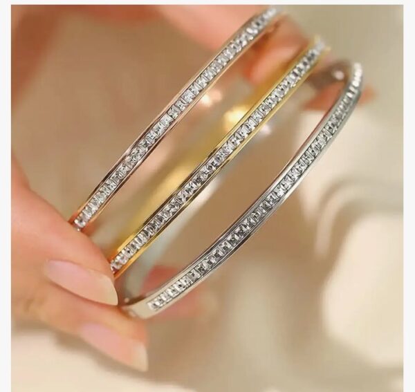 Shining Diva Fashion Anti Tarnish Jewellery | 18K Gold Plated Stainless Steel Openable Crystal Bracelet | Latest Stylish Cuff Bangle | Love Friendship Couples Gifts for Women Girls Mother Sister Wife Girlfriend (10520-10521) SHANI - Image 3