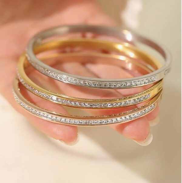 Shining Diva Fashion Anti Tarnish Jewellery | 18K Gold Plated Stainless Steel Openable Crystal Bracelet | Latest Stylish Cuff Bangle | Love Friendship Couples Gifts for Women Girls Mother Sister Wife Girlfriend (10520-10521) SHANI - Image 5