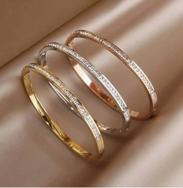 Shining Diva Fashion Anti Tarnish Jewellery | 18K Gold Plated Stainless Steel Openable Crystal Bracelet | Latest Stylish Cuff Bangle | Love Friendship Couples Gifts for Women Girls Mother Sister Wife Girlfriend (10520-10521) SHANI - Image 2