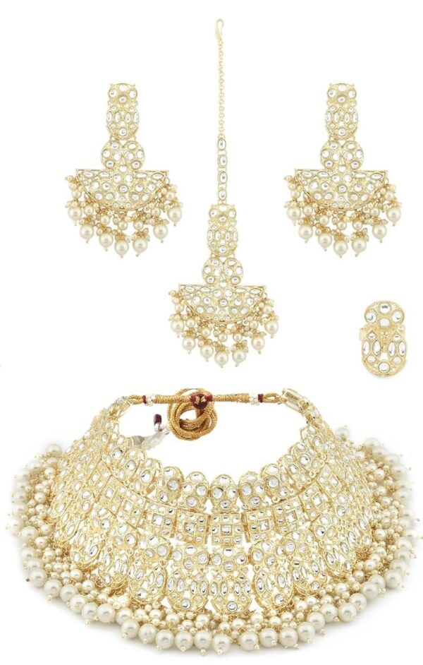 ZAVERI PEARLS Gold Tone Bridal Kundan Choker Necklace Earring Maangtikka & Ring Set For Women-ZPFK12217
(10684-10685) SHANI - Image 2