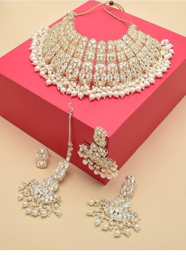 ZAVERI PEARLS Gold Tone Bridal Kundan Choker Necklace Earring Maangtikka & Ring Set For Women-ZPFK12217
(10684-10685) SHANI - Image 4
