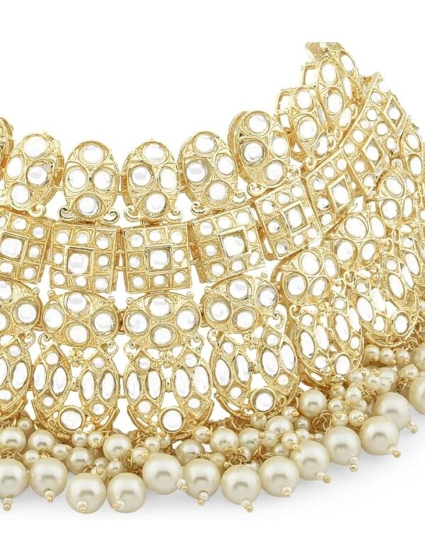 ZAVERI PEARLS Gold Tone Bridal Kundan Choker Necklace Earring Maangtikka & Ring Set For Women-ZPFK12217
(10684-10685) SHANI - Image 5